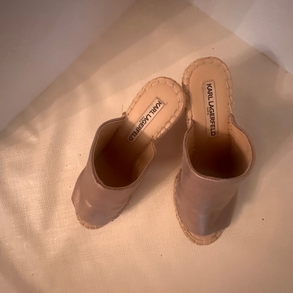 Karl Lagerfeld Bronze Wedge Sandals - Picture 2 of 5